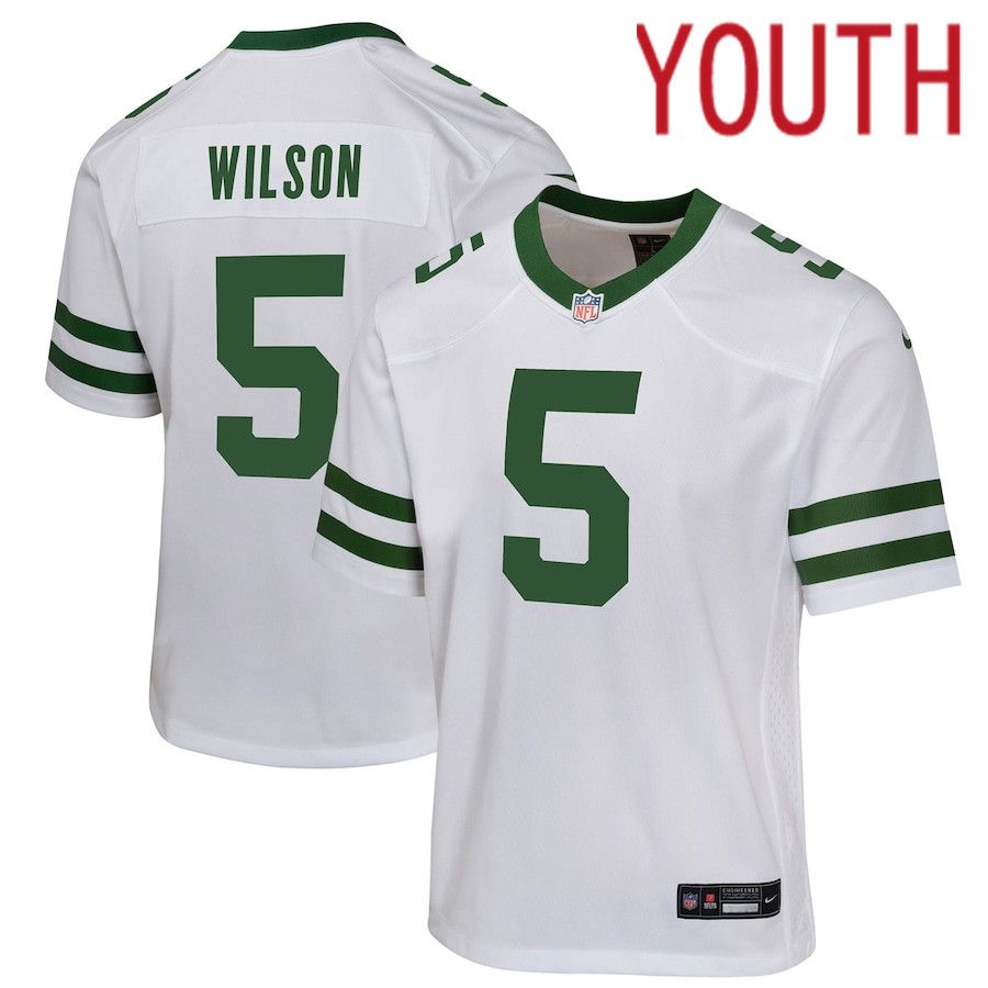 Youth New York Jets 5 Garrett Wilson Nike Legacy White Game NFL Jersey